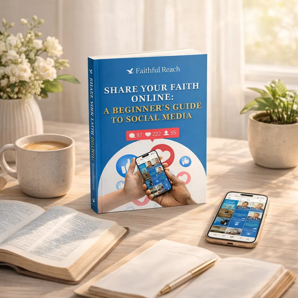 “Share Your Faith Online” resting beside an open Bible